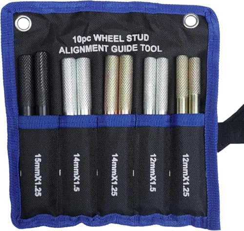 RIODEMBO 10-Pièces Goupilles d'Alignement de Goujon de Roue, Outil Aide Au Changement Roue Compatible avec la Plupart des Voitures européennes M12 x 1.25, M12 x 1.5, M14 x 1.25, M14 x 1.5, M15 x 1.25