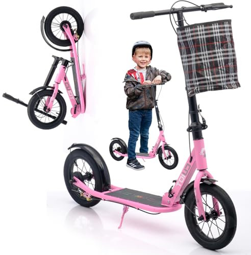 GHBXJX Klappbarer Roller,Höhenverstellbarer Cityroller mit Ständer Extra breite Pedale,Tretrollyfür Kinder und Erwachsene,bis 150kg,Mit 290 mm PU-Anti-Rutsch-Reifen Stoßdämpfende,Rosa