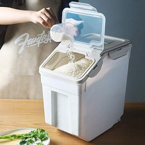 Airtight Food Storage Container 15KG Kitchen Rice Cereal Canister for Dry Grain Rice Soybean Pet Food Moistureproof Dispenser for Grain Metering Beige