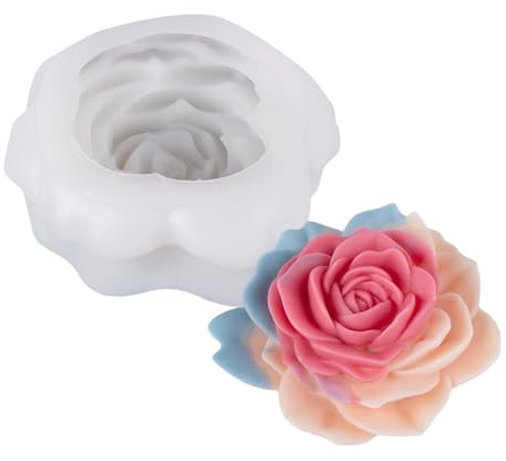 Kunyeah Moldes de silicona para velas de flores, molde para hacer velas, molde de silicona de peonía rosa 3D, molde de fundición floral, molde de resina epoxi para aromaterapia, yeso, cera, jabón