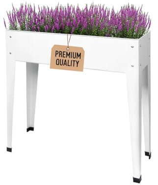 OWIJI Fioriera Da Esterno Rialzata Giardino 61x21x60 Bianco Aiuola Metallo Rialzata Vaso Orto Rettangolare Alta Pianta Fiore Balcone Terrazzo Resistente