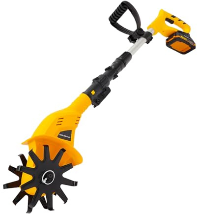 Begoniape Elektro-Gartenfräse Motorhacke, Verstellbare Akku-Bodenhacke, 97-117cm Teleskopstand, 250r/min, 2000mAh, Batteriestandsanzeige, Ideal zum Auflockern, Bearbeiten und Kompostieren