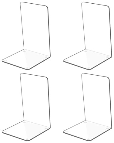Boodend - Juego de 4 topes decorativos de acrílico transparente para estantes, organizadores de archivos de revistas y libros de alta resistencia
