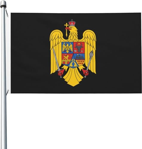 Bandera Pirata 90X150cm, Escudo de armas de Rumania con Ojales Flags Resistente a la Intemperie Banderin para Jardin Fiesta Piratas