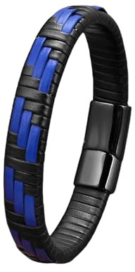 HUIANGLIYG Gewebtes Lederarmband Für Herren, Schwarz-Blau, Kontrastfarben, Handgefertigt, Manschetten-Wickelarmbänder Mit Magnetverschluss, Schmuckgeschenke Für Vater, Freund, Ehemann