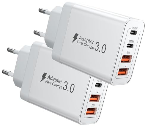 2 Pcs Chargeur USB C Rapide 40W,4 Port Alimentation PD USB-C+USB-A Adaptateur pour iPhone 16/15/14/13,iPad,Galaxy,Appareils Android,Bloc de Charge Rapide Plug Charger