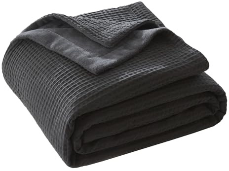 CHUFFED Baumwolldecke Kuscheldecke 150x200 cm, Beidseitig Baumwolle Waffledecke & Milchsamt, Weiche Flauschige Warme Anti-Static Tagesdecke Sofadecke Couchdecke Wohndecke Für Sofa Couch Bett Anthrazit