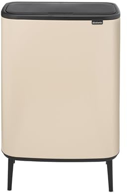 Brabantia Poubelle Haute Bo Touch 60L (Beige clair) – Poubelle cuisine sur pieds à ouverture automatique soft-touch – Système de tri des déchets avec seau amovible – Sacs-poubelle PerfectFit inclus