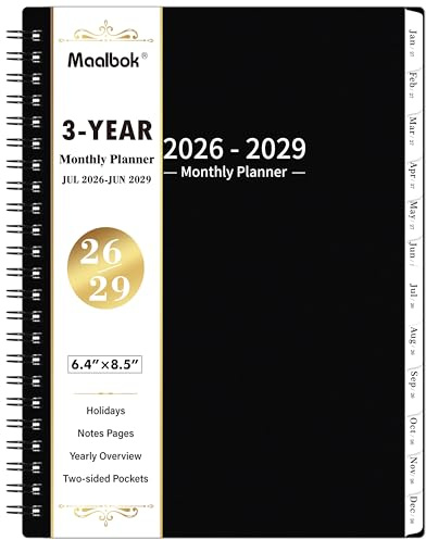 2026-2029 Monthly Planner/Calendar - 3 Year Monthly Planner 2026-2029, July 2026 - June 2029, 6.4 x 8.5, 36 Months Planner with Tabs, 30 Notes Pages, Double-Side Pocket, Holidays, Julian Dates