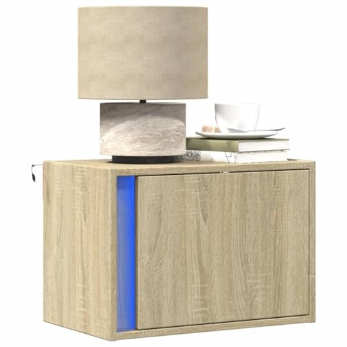 QZZCED Comodino da parete con luci LED RGB, cassetto di stoccaggio, legno di ingegneria stabile, risparmio di spazio, controllo personalizzabile, modalità e luminosità, ideale