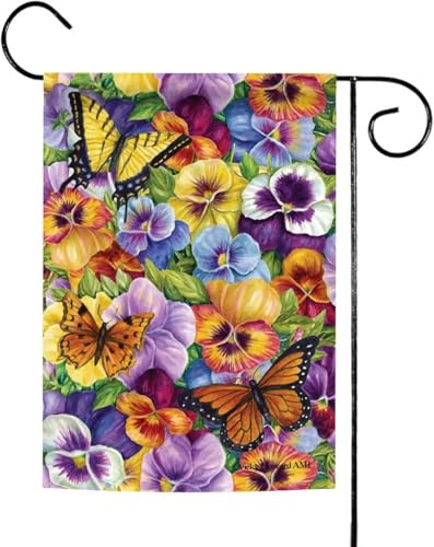 Toland Home Garden 1112319 - Bandera de flores de pensamiento y mariposa de doble cara, bandera de jardín para exteriores