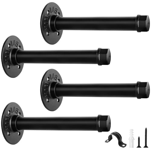 scicent 4 Pack Scaffold Board Shelf Brackets, Pipe Shelf Bracket 50KG Capacity, Industrial Shelf Bracket, Wall Brackets for Shelves, Wall Mounted Clothes Rail (Black 15cm)