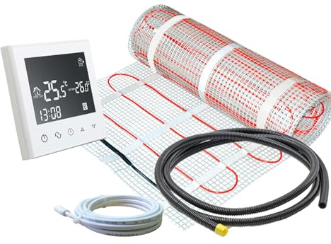 Elektrische Fußbodenheizung SunPro für Fliesen 160 W/m² - Komplett-Set mit Thermostat RT-50 weiß (20 m² - 0,5 x 40 m)