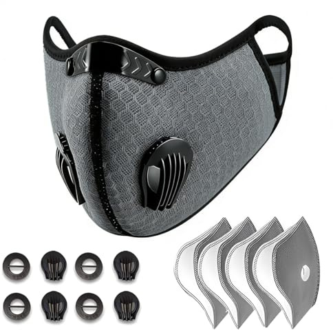 LAKPYN 1 Pezzi Protezione per il viso da ciclismo, Freddo e inquinamento, Con filtro e valvola, Ideale per sci, ciclismo, motociclismo e pattinaggio(Grigio scuro)