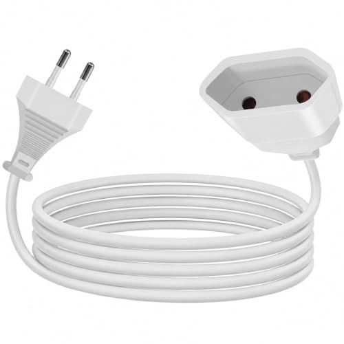 Verlängerungskabel Eurostecker, Flachstecker Verlängerung, 2x0.75mm², Eurostecker Verlängerung Max. 2,5A/250V, Verlängerungskabel Dünn Geeignet für TV PC Computer Monitor Beamer, Weiß