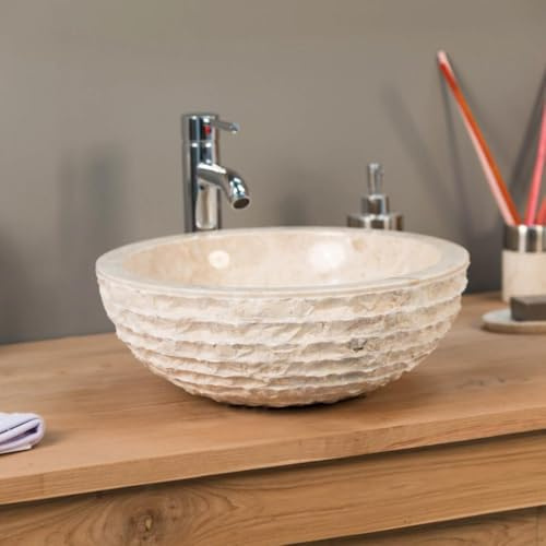 Wanda collection - Vasque Salle de Bain en marbre à Poser Vésuve crème 40cm