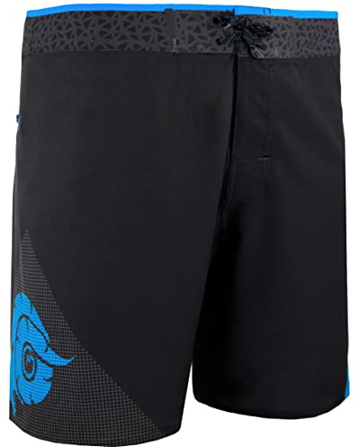 GUGGEN Mountain Badbyxor för män, boardshorts 1802 med sömlös blixtlåsficka, surfshorts, badshorts, strandshorts män med mönster, svart blå, svart-grå, L