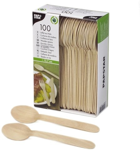 PAPSTAR Löffel, Einweg, Länge: 15,7 cm, Holz, natur (100 Stück), Sie erhalten 1 Packung á 100 Stück