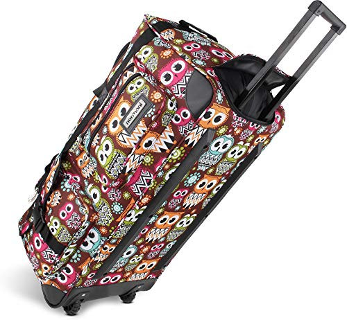 normani Hochwertige robuste Reisetasche mit Rollen Jumbo Big-Travel 80-150 Liter mit bis zu 3 Rollen Neue Generation Farbe Retro Owl / 100 Liter