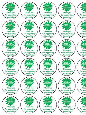Macmillan Thank you 1.5 x30 (3.8cm PRE- CUT PREMIUM RICE PAPER Edible Cake Toppers 10% of each sale will be donated to Macmillan