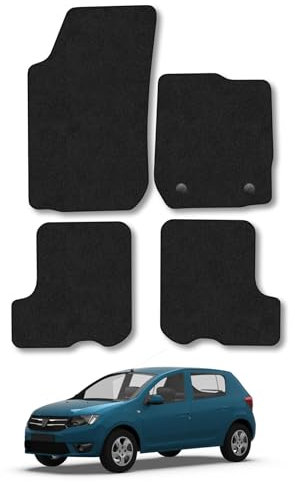 Dacia Sandero (2013-2020) Car Mats Accessories Tailored Fit Carpet Floor Mats Non Slip Black Trim Full Coverage Compatible Accessory Front Rear Set Anti Slip Granulated Backing Hand-Finished Clips