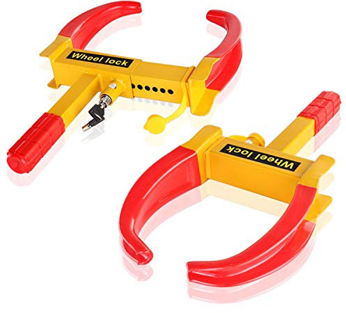 Flexzion Wheel Lock Security Tire Clamp (2 Pack) Anti-Theft Towing Parking Boot Tire Claw Heavy Duty Adjustable for Auto Car Rv SUV Caravan Truck Boat Trailer Automotive Golf Carts with Two Keys