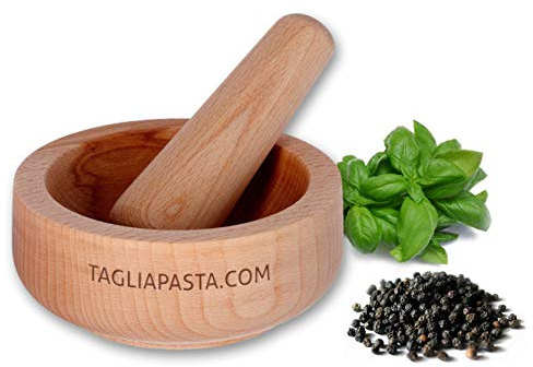 Mortaio con Pestello in Legno di Faggio | Diametro 13,5 cm e altezza 6 cm | Qualità Made in Italy