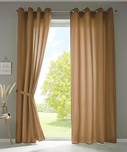 Gardinenbox 2er Set Vorhänge Schal Ösen »Berlin« HxB 225x140 cm Taupe Blickdicht Microsatin Lichtdurchlässig Uni Matt, 20405N2