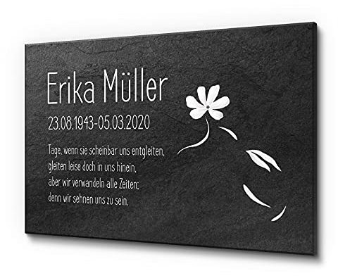 CHRISCK design Gedenktafel mit UV-Druck für Menschen | 30 x 20 cm Schieferplatte für Menschen personalisiert | Grabplatte 100% frei gestaltbar
