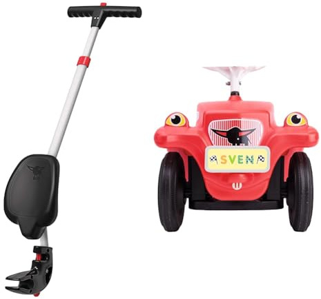 BIG Spielwarenfabrik 800056443 - Ryggstöd med Styrstång - BIG Ryggstöd med Styrstång, Från 12 månader & BIG – Bobby Car mitt registreringsskylt – namnskylt för glidfordonet, för barn från 1 år