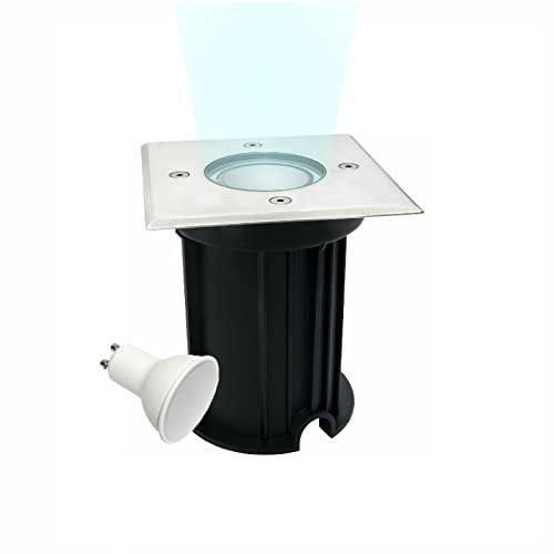 Partenopeautensili® Faretto segnapasso calpestabile lampada da incasso con attacco GU10 impermeabile IP65 per esterno giardino Viali sentieri By Universo (Quadrato Luce Bianca fredda 6500k)