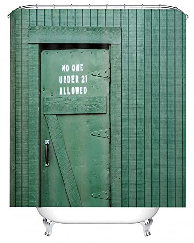 Banemi Duschvorhang Ösen, Bad Duschvorhang Grün „Niemand Unter 21 Erlaubt“ An Der Tür 180X200cm für Eck Dusche mit 12 Duschvorhangringen