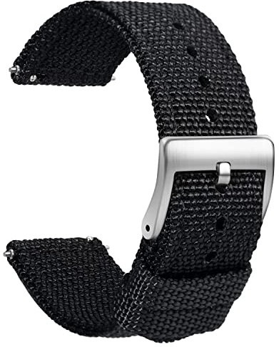 TStrap Nylon Uhrenarmband 20mm - NATO Stil Armband Weiches Schwarz Schnellverschluss Uhrband – Canvas Militär Uhrenarmbänder Herren und Damen – Smart Uhrenarmband - 18mm 20mm 22mm 24 mm