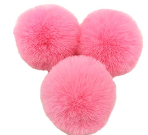 10 Stk 10cm Pompons Kunstfell Kaninchenfell Fellbommel,Kunstpelz Pom Pom Ball Plüschbälle Bommeln für DIY Handwerk Mützen Anhänger Dekoration Damen Mädchen Taschenanhänger Schlüsselanhänger,Rosa