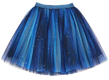 CAMILIFE Tutu Ciel Étoilé Bleu Pour Enfant Fille - Jupe en Tulle Princesse Mini Ballet Avec Ceinture Élastique - Bleu Foncé Taille du Fabricant 130