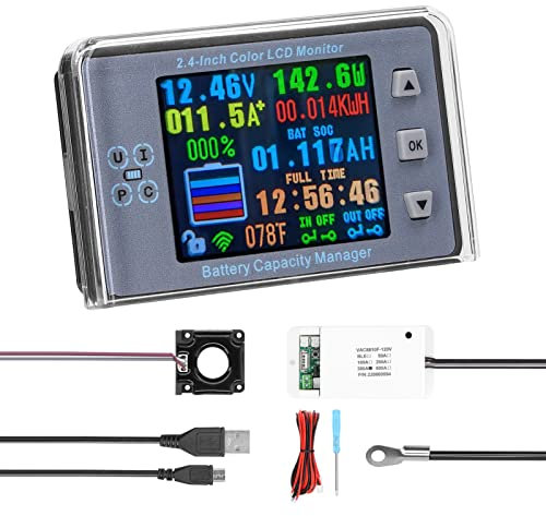Wireless Voltage Meter,2.4 Inch Wireless Voltage Meter Ammeter Voltmeter Coulometer Battery Power Detector Battery ty Tester Real-time Battery Monitor