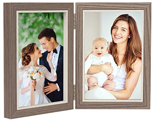 Czemo Marco para fotos doble 10x15 cm Plegable de Cara de Vidrio de madera Transparente Imágenes marcos Madera Marco para Retrato Varias Fotos Marco Decoración hogareña Día de la Madre Boda