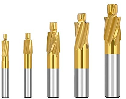 ALEYHA Fraise À Fraiser À Contre-alésage Fraise En Bout Revêtue De TiN 4 Cannelures Pilote Fraise À Rainurer Mèche De Routeur,5pcs Set