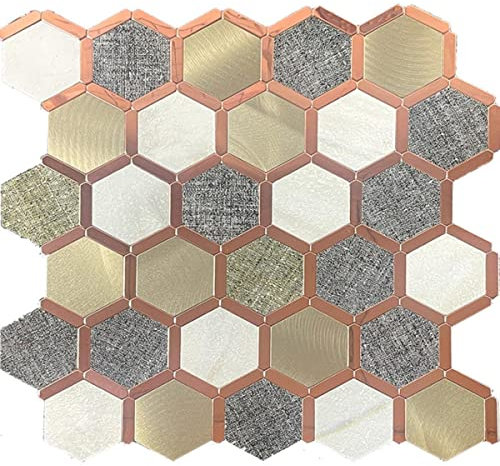 Europäische Wand Metall Alu-Kunststoffplatte Fliesenaufkleber Küchenleiste TV Hintergrundwand selbstklebend Sechseck Mosaik Aufkleber-A,30x30cm 1STK