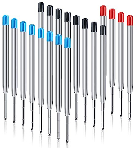 OFFCUP Recharges de Stylo à Bille, 20pcs Recharge Stylo Bille, Recharges à encre universelles longueur 9.9 cm, Pointe Moyenne 1.0MM Compatible avec stylos à billes Parker (8 Bleu+8 Noir+ 4 Rouge)