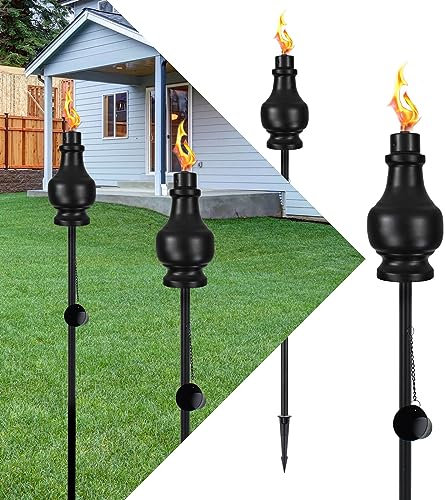 FAISHILAN Lot de 4 torches de jardin à huile d'extérieur | 152,4 cm de haut | Lampe torche flamme | Éclairage extérieur de terrasse | Torches pour l'extérieur | Torches à la citronnelle d'extérieur |