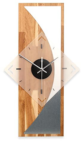 Kreative Feder Designer-WANDUHR „Silvermoon“ aus hochwertigem Eichenholz mit modernem Metallic-Look (leises Funkuhrwerk, Eiche)