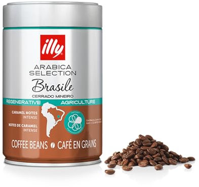 illy, Café en Grains Arabica Selection Brésil Cerrado Mineiro, 100% Arabica avec des Notes de Caramel et de Fruits Secs, Saveur Intense, 1 Boîte de 250g