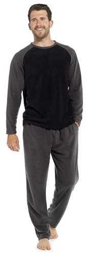 INSIGNIA Mens Fleece Long Sleeve Top Pyjamas Sets (UK, Alpha, M, Regular, Regular, Charcoal Raglan)