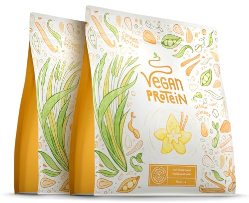 Alpha Foods Vegan Protein Pulver, 1200g, 22g Proteingehalt pro Portion, Vanille Geschmack, 40 Shake Portionen, pflanzliches Proteinpulver, optimales Aminosäurenprofil