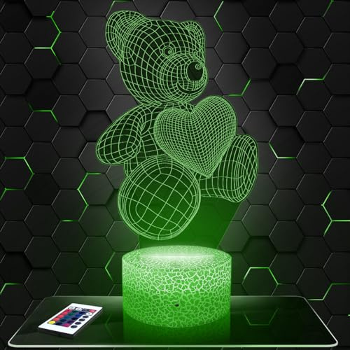 Lampephoto.fr - Bär Herz Tier 3D Lampe, Touch Nachtlicht, 3D Led Illusion Geschenkidee Weihnachten Geburtstag Junge und Mädchen, Dekoration für Kinderzimmer