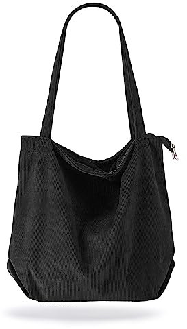 Flintronic Cord Tasche Damen Umhängetasche mit Reißverschluss, Handtasche Damen, Groß Tote Bag Shopper, Handtasche Schultertaschen Einkaufstasche, Tragetasche für Arbeit Reisen Einkaufen Schule Alltag