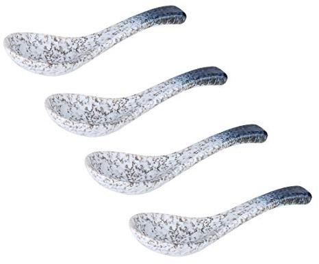 Cucharas soperas Asiáticos cerámica sopa cucharas de té de cucharas 5.3in larga serie de 4 estilo japonés chino de cerámica cucharadas soperas Cucharas de postre (Size : Round spoon-C)