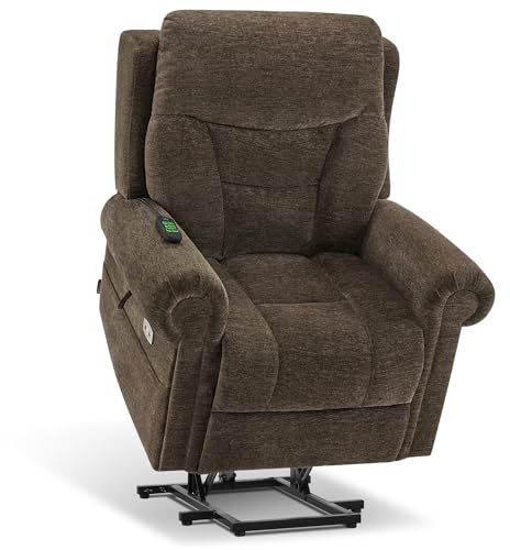 MCombo Triple Motor Power Lift Recliner Chair with Massage and Lumbar&seat Heating, Rolled Arms, Adjustable Headrest for Elderly People, Fabric 7888 (Coffee, Medium)