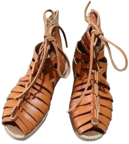RHISI medieval roman leather caligae footwear pair brown new medieval caligae brown leather roman sandals lace up reenactment footwear roman cosplay shoes caligae (7, BROWN)